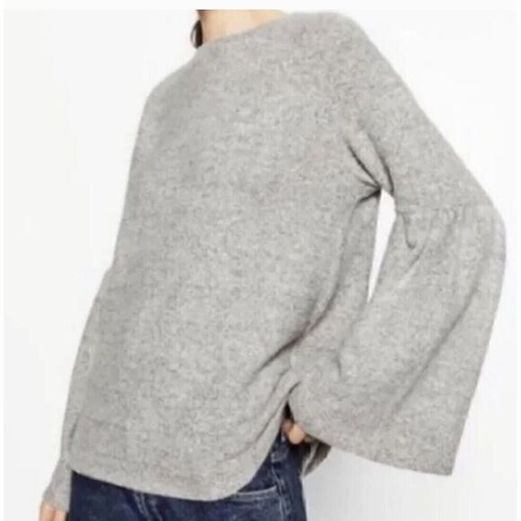 Zara Trafaluc Pullover Sweater Women’s Size Small Grey Long Bell Sleeves Medium - Picture 1 of 6